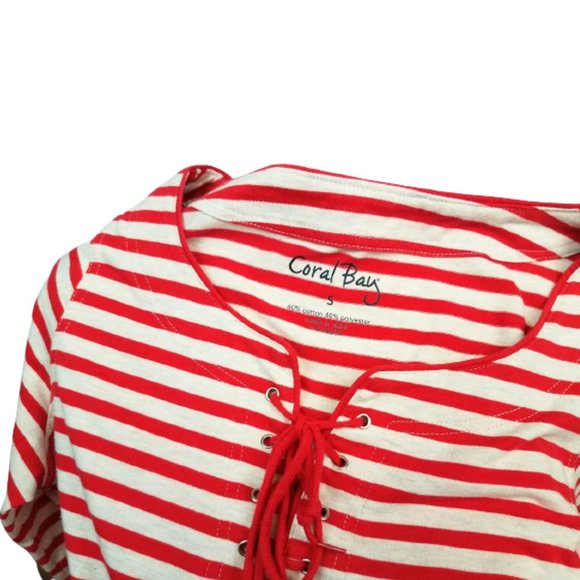 CORAL BAY Coral Red Striped Lace-Up Coastal Blouse - Women's S - Picture 5 of 5